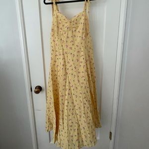 Yellow flower Bardot dress with mini slit